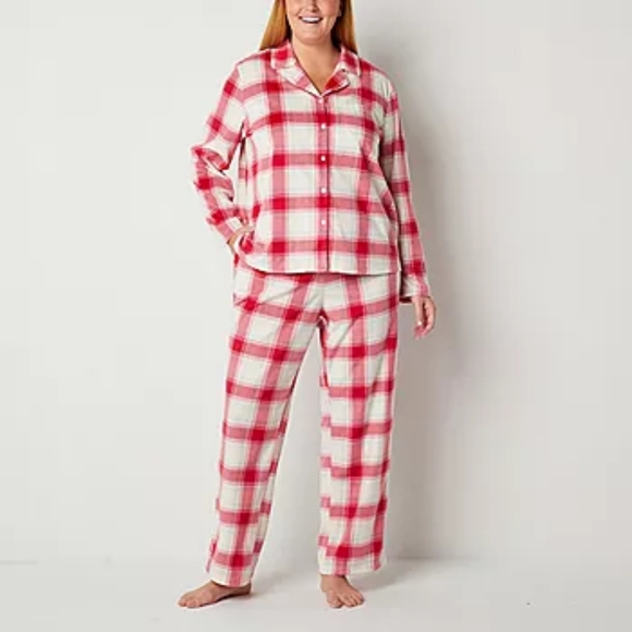 Adonna Womens Plus Long Sleeve 2-pc. Pant Pajama Set - Picture 1 of 4